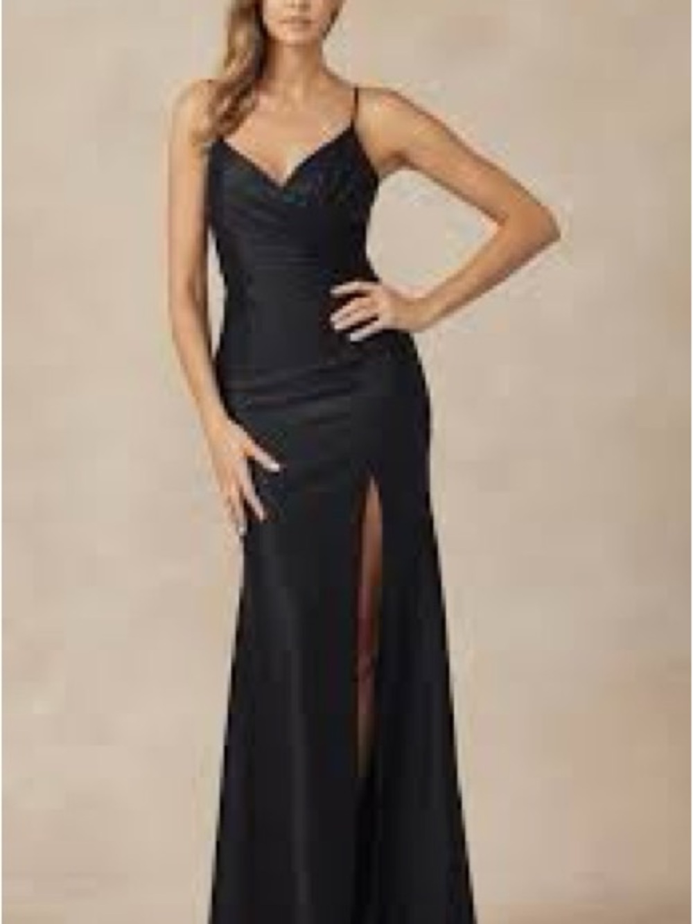 Elegant Black Spaghetti-Strap Gown with Front Slit